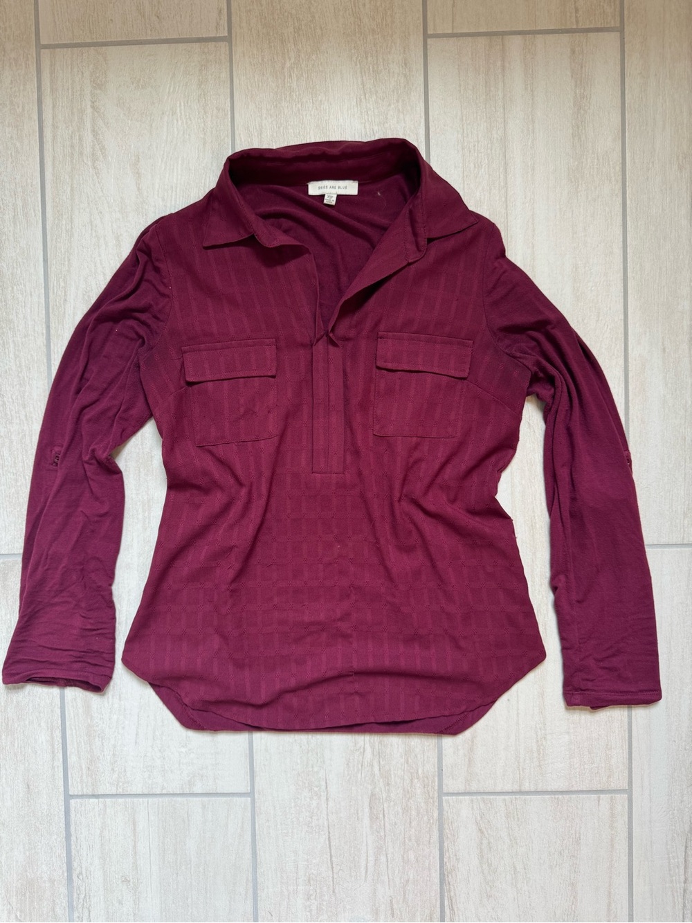 Skies Are Blue Burgundy Long-Sleeve Button Down Shirt